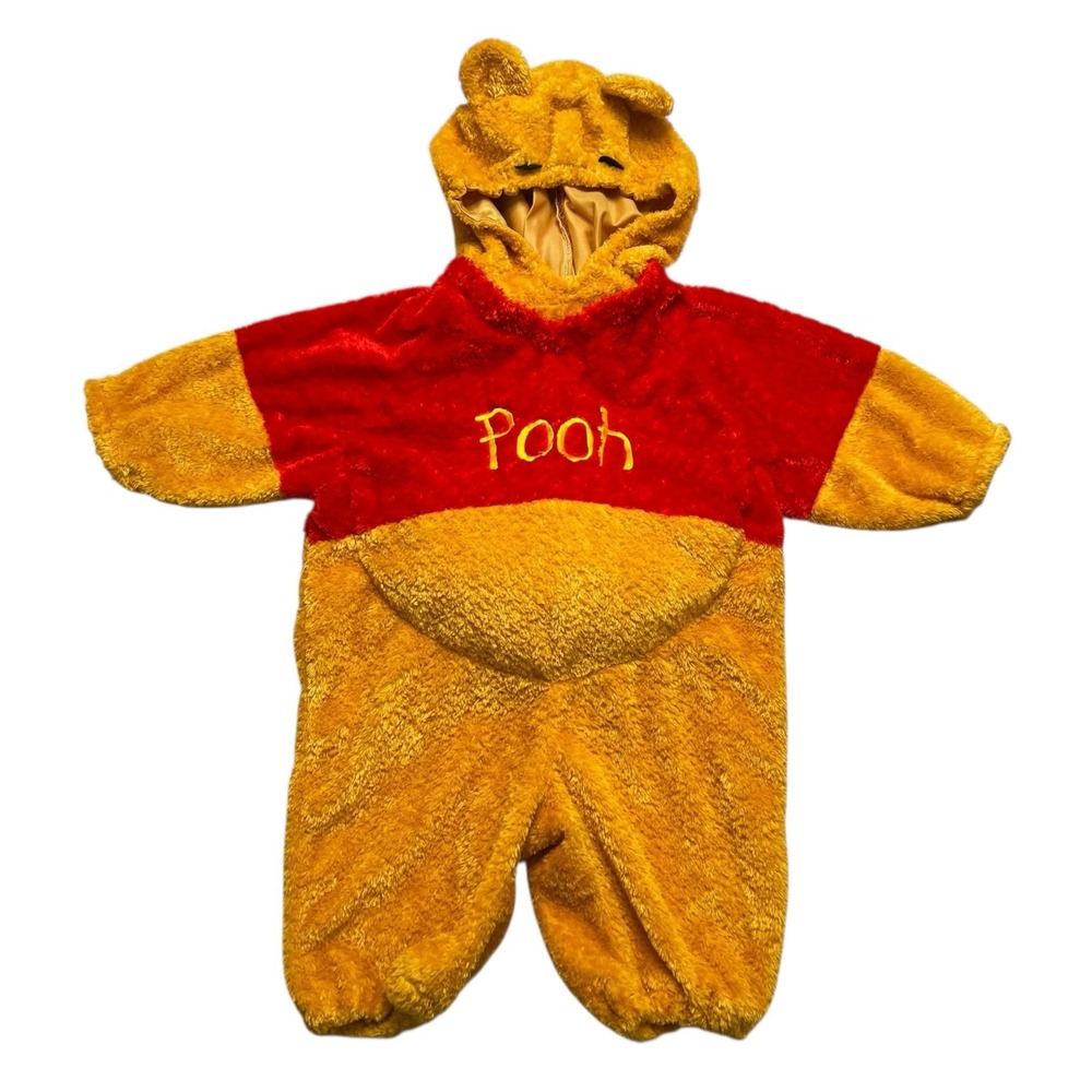 Disney Store Winnie the Pooh Costume Kids XXS Yellow Red Plush Hooded Romper